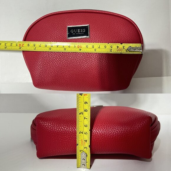 NEW GUESS Red Pebbled Faux Leather Travel Case & Makeup Bag Set - Picture 15 of 16